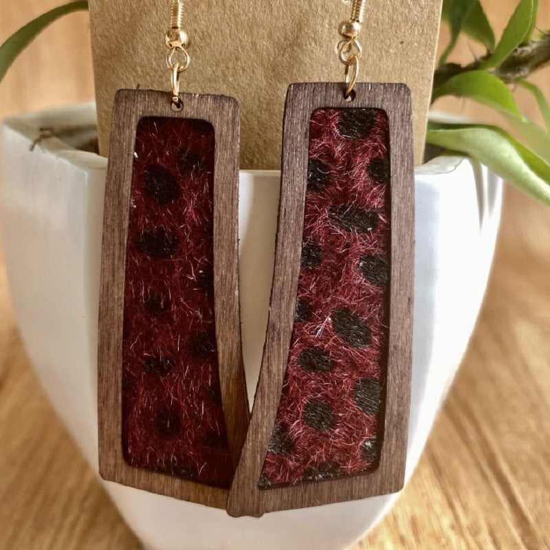 Wholesale 3 Pairs/pack Western Style Geometric Leopard Print Genuine Leather Horse Hair Earrings